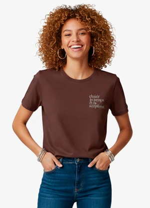 Infinita Cor - Blusa Feminina Manga Curta Marrom - INFINITA COR