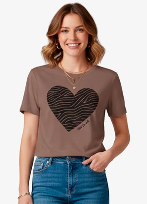 Infinita Cor - Blusa Feminina Manga Curta Marrom - INFINITA COR