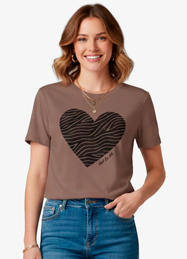 Infinita Cor - Blusa Feminina Manga Curta Marrom