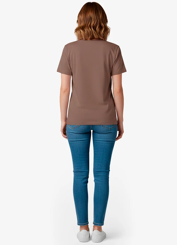 Infinita Cor - Blusa Feminina Manga Curta Marrom 4