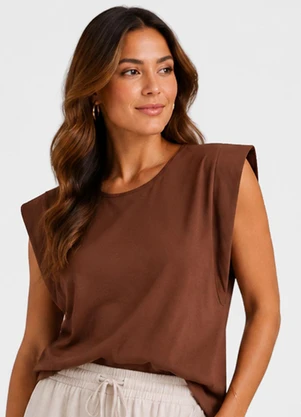 Infinita Cor - Blusa Feminina Manga Curta Marrom - INFINITA COR
