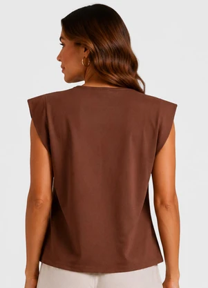 Infinita Cor - Blusa Feminina Manga Curta Marrom - INFINITA COR