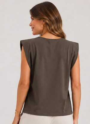Infinita Cor - Blusa Feminina Manga Curta Marrom - INFINITA COR