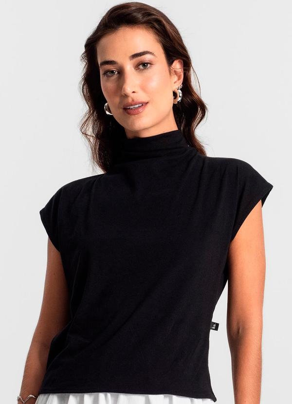 Rovitex - Blusa Feminina Manga Curta Meia Malha Ko Preto