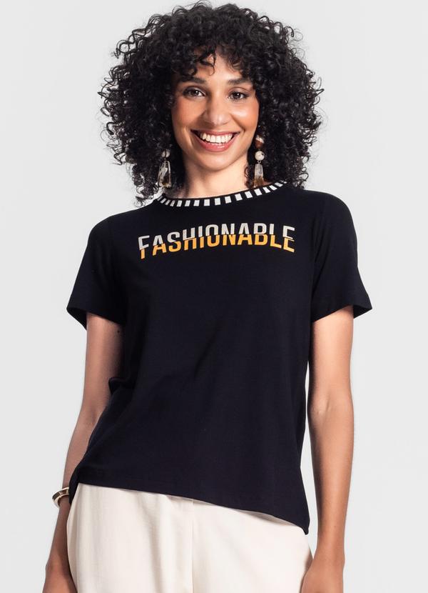 Rovitex - Blusa Feminina Manga Curta Preto