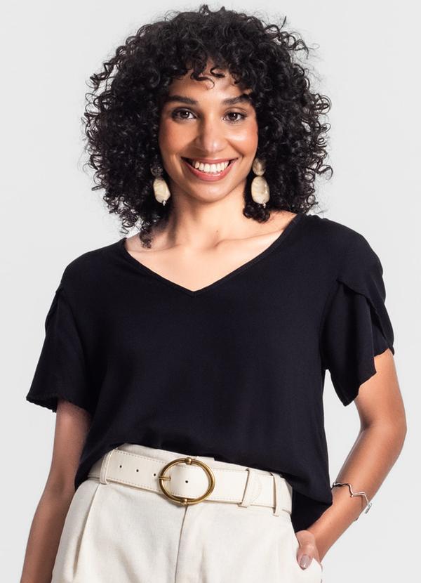 Rovitex - Blusa Feminina Manga Curta Preto