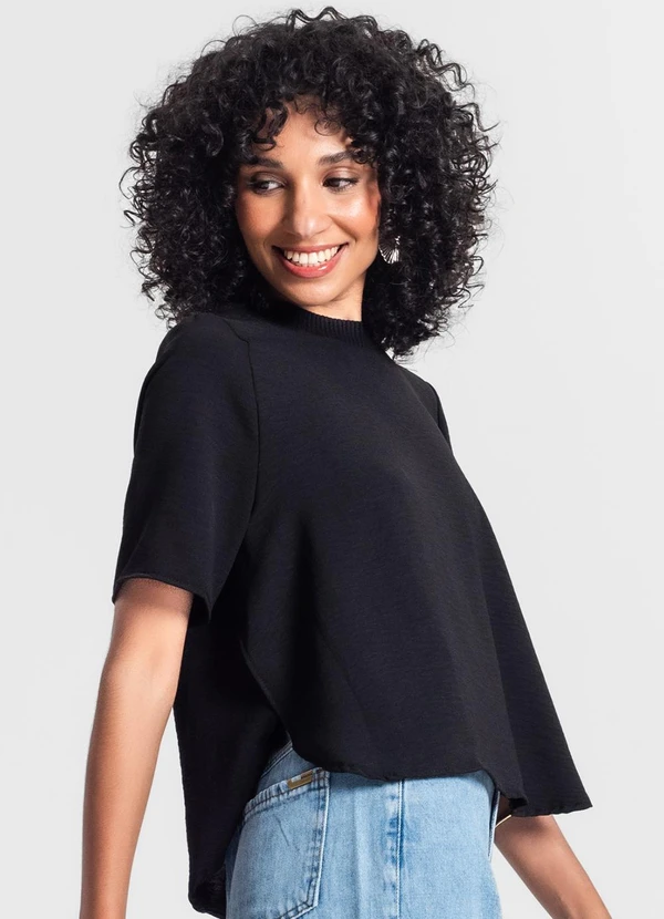 Rovitex - Blusa Feminina Manga Curta Preto 4