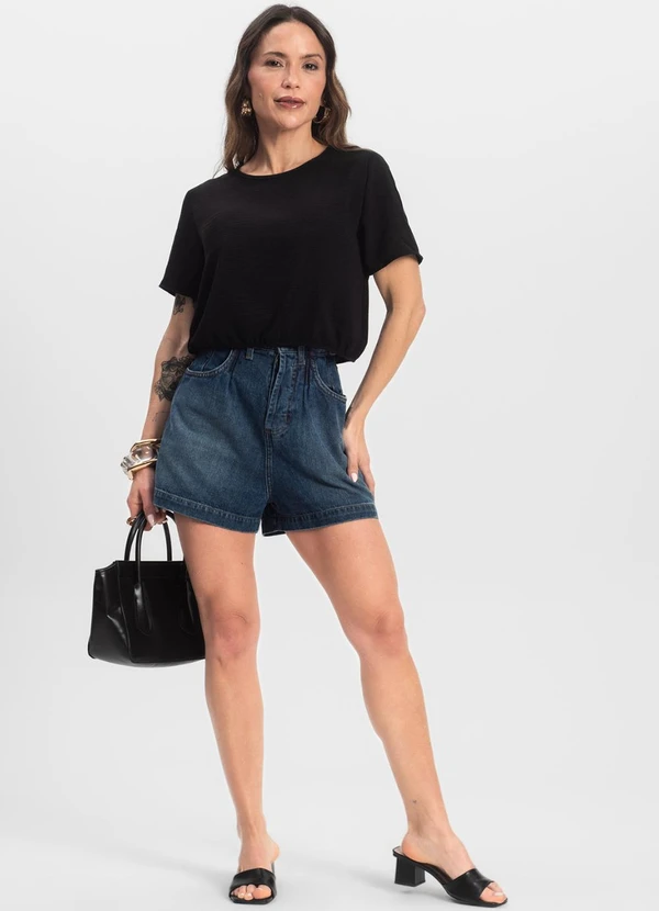 Infinita Cor - Blusa Feminina Manga Curta Preto 3