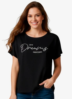 Infinita Cor - Blusa Feminina Manga Curta Preto - INFINITA COR