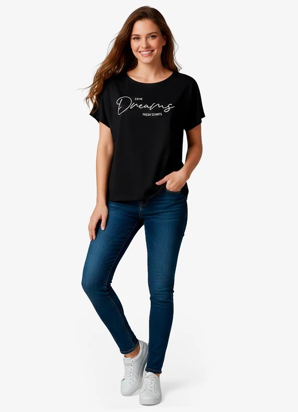 Infinita Cor - Blusa Feminina Manga Curta Preto 3