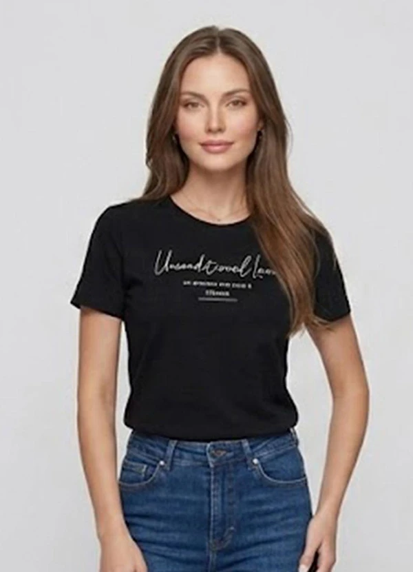 Infinita Cor - Blusa Feminina Manga Curta Preto