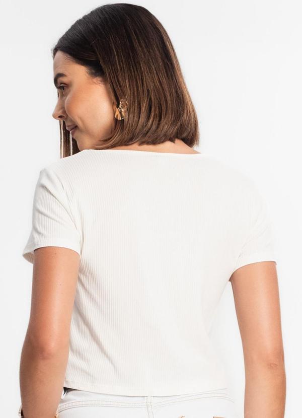 Rovitex - Blusa Feminina Manga Curta Ribana Canelada Bege 2