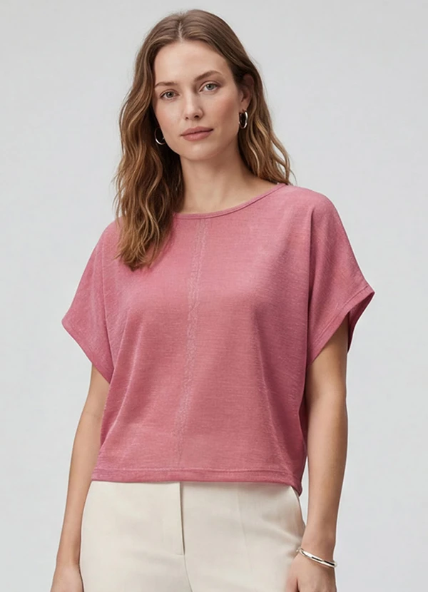 Infinita Cor - Blusa Feminina Manga Curta Rosa