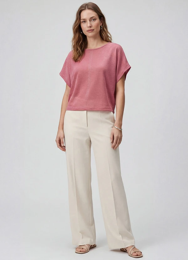 Infinita Cor - Blusa Feminina Manga Curta Rosa 2