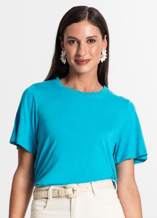 Rovitex - Blusa Feminina Manga Curta Azul