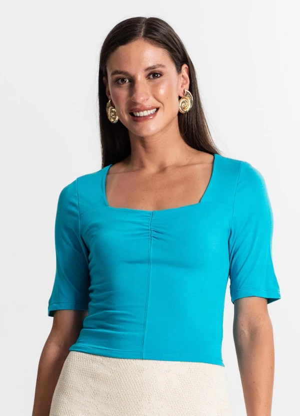 Rovitex - Blusa Feminina Manga Curta Azul 2