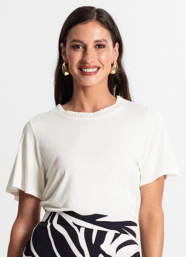 Rovitex - Blusa Feminina Manga Curta Bege