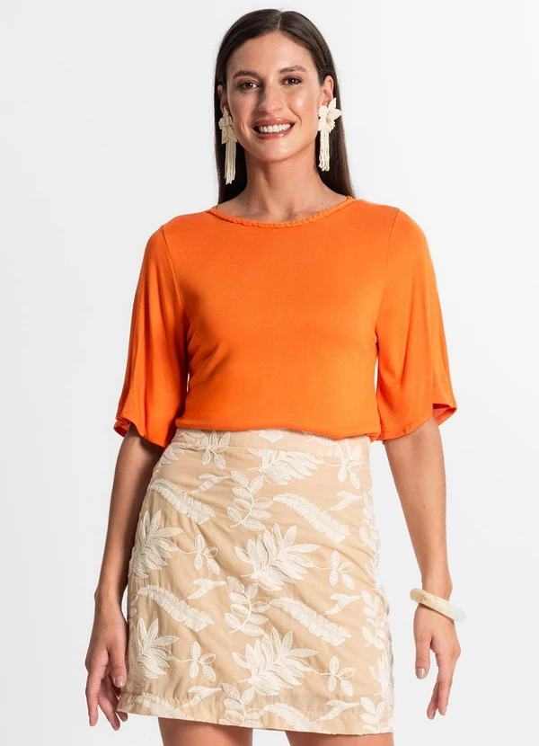 Rovitex - Blusa Feminina Manga Curta Laranja