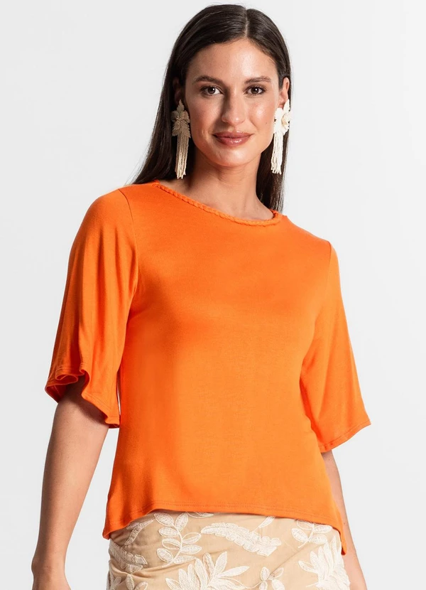 Rovitex - Blusa Feminina Manga Curta Laranja 4