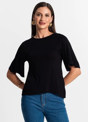 Rovitex - Blusa Feminina Manga Curta Preto - ROVITEX