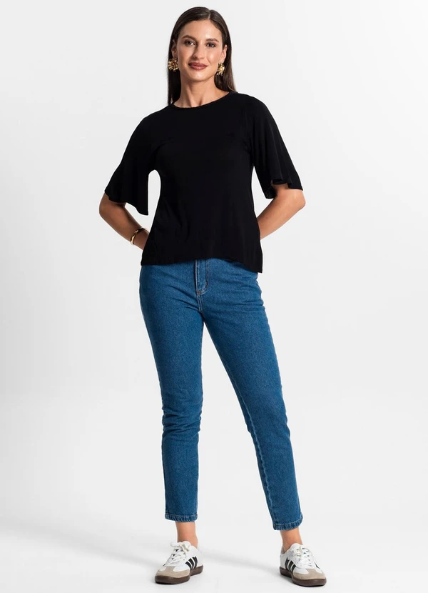 Rovitex - Blusa Feminina Manga Curta Preto 3