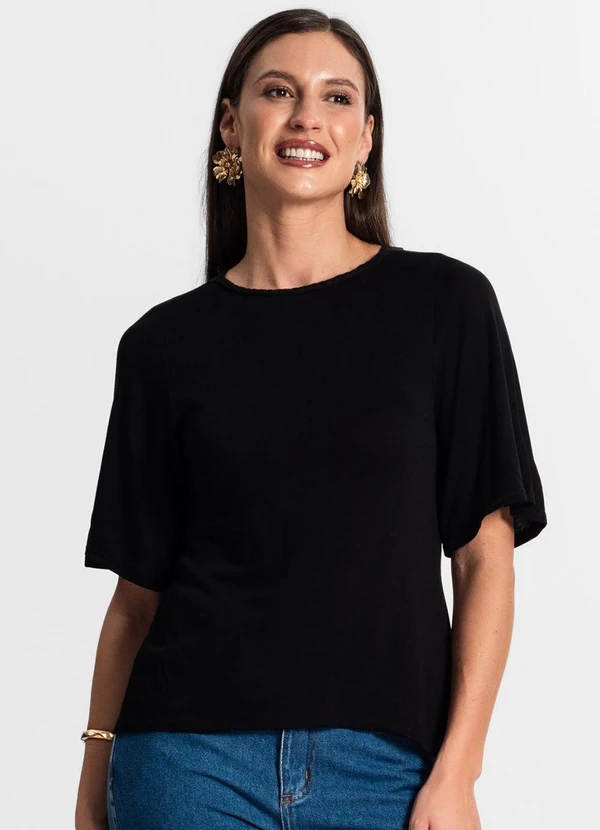 Rovitex - Blusa Feminina Manga Curta Preto 4