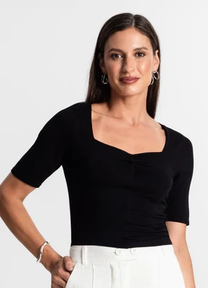 Rovitex - Blusa Feminina Manga Curta Preto - ROVITEX