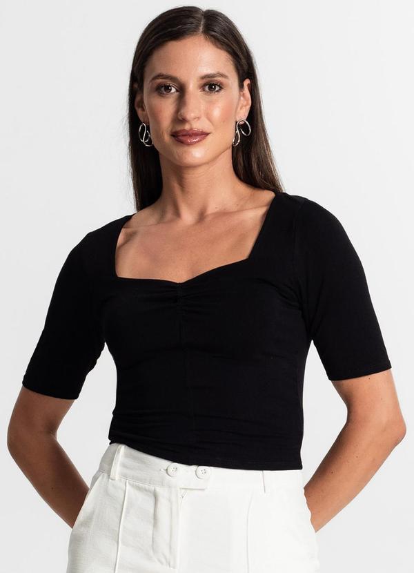 Rovitex - Blusa Feminina Manga Curta Preto 2