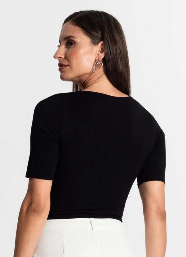 Rovitex - Blusa Feminina Manga Curta Preto 3