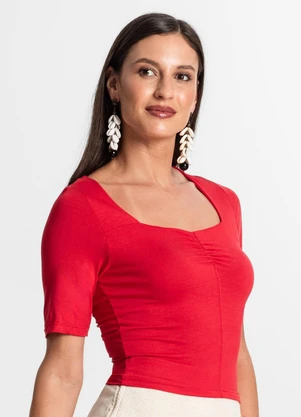 Rovitex - Blusa Feminina Manga Curta Vermelho - ROVITEX