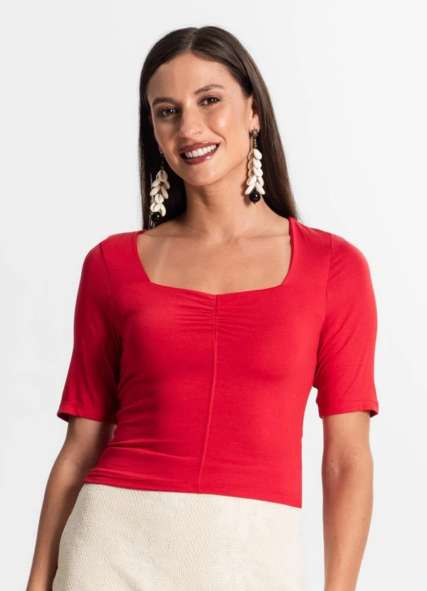 Rovitex - Blusa Feminina Manga Curta Vermelho 2
