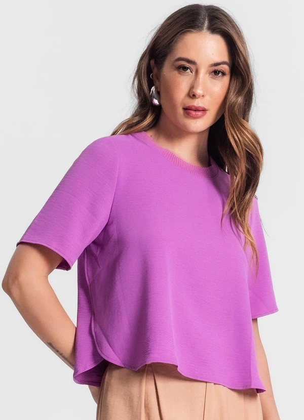 Rovitex - Blusa Feminina Manga Curta Roxo