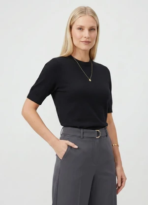 Endless - Blusa Feminina Manga Curta Tricot Preto - ENDLESS