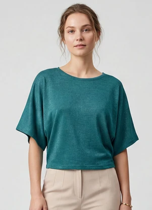 Infinita Cor - Blusa Feminina Manga Curta Verde - INFINITA COR