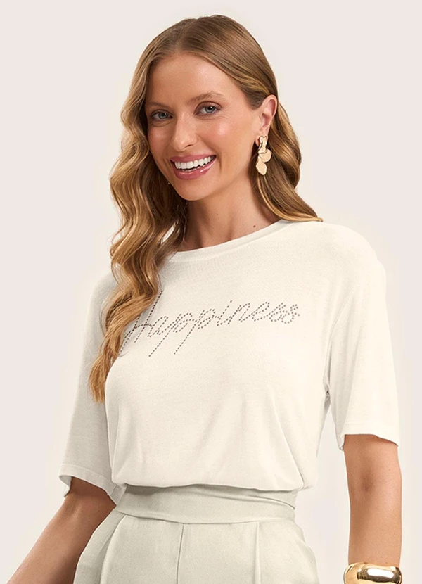 Rovitex - Blusa Feminina Manga Curta Visco Tricot Bege 1