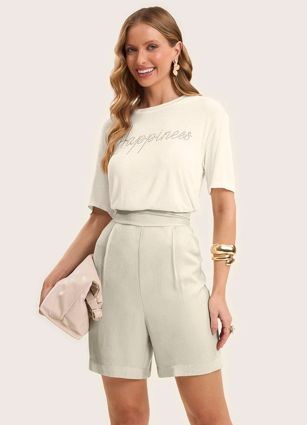 Rovitex - Blusa Feminina Manga Curta Visco Tricot Bege 2