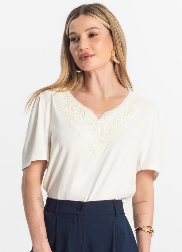 Select - Blusa Feminina Manga Curta Viscotorcion Bege