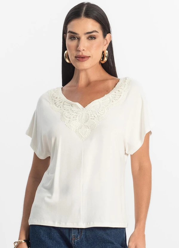 Select - Blusa Feminina Manga Curta Viscotorcion Bege