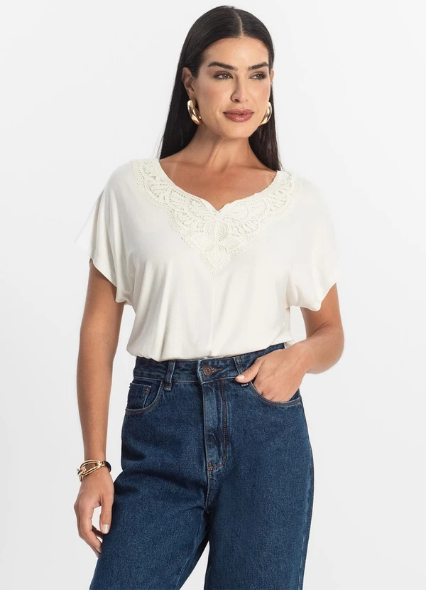 Select - Blusa Feminina Manga Curta Viscotorcion Bege 4