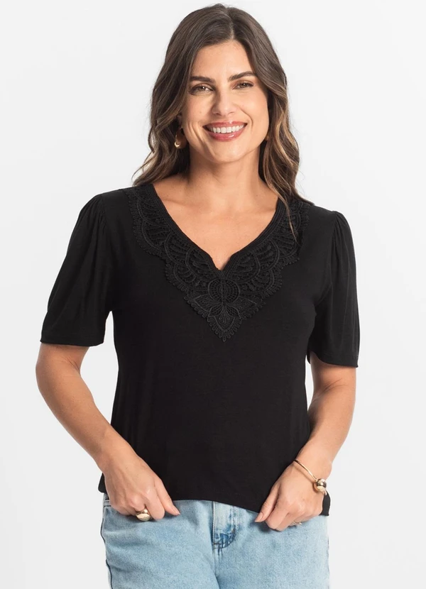 Select - Blusa Feminina Manga Curta Viscotorcion Preto