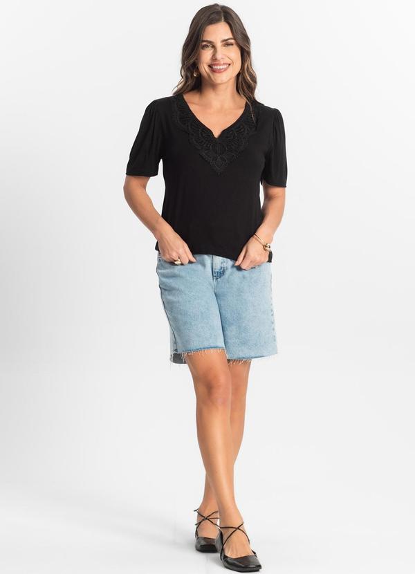 Select - Blusa Feminina Manga Curta Viscotorcion Preto 3