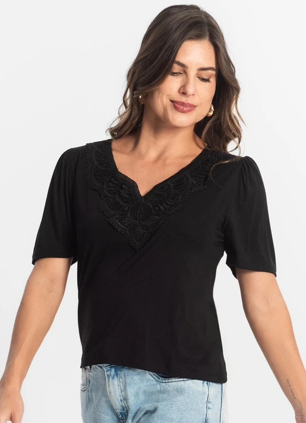 Select - Blusa Feminina Manga Curta Viscotorcion Preto 4
