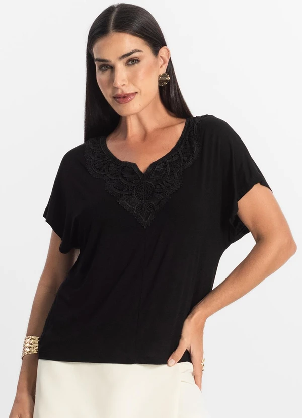 Select - Blusa Feminina Manga Curta Viscotorcion Preto