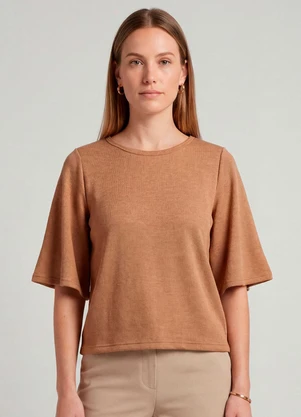 Infinita Cor - Blusa Feminina Manga Gôde Ampla Marrom - INFINITA COR