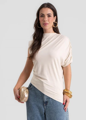 Dianna - Blusa Feminina Manga Única e Gola Alta Bege - DIANNA