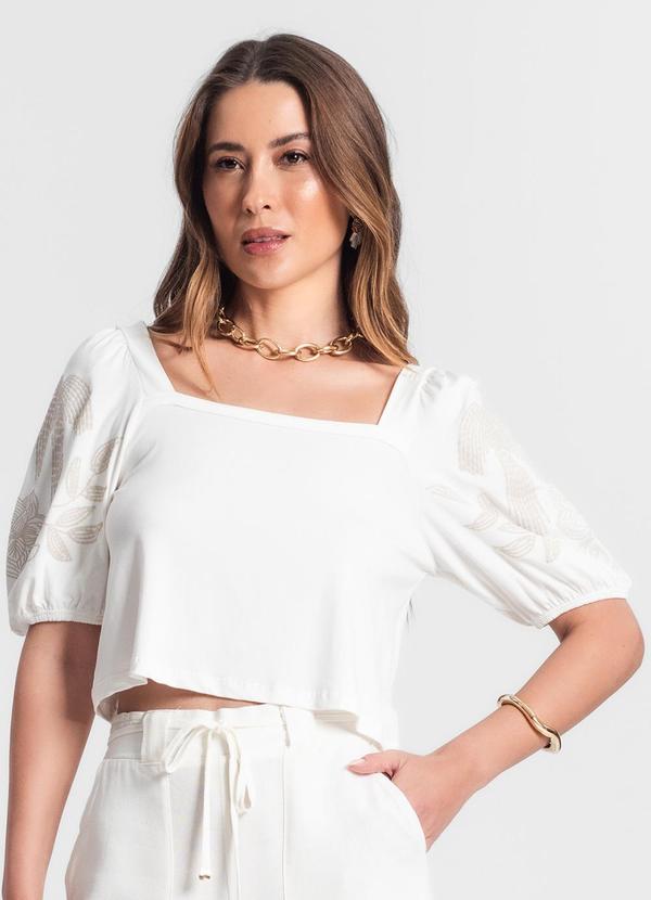 Rovitex - Blusa Feminina Mangas com Estampa Bege