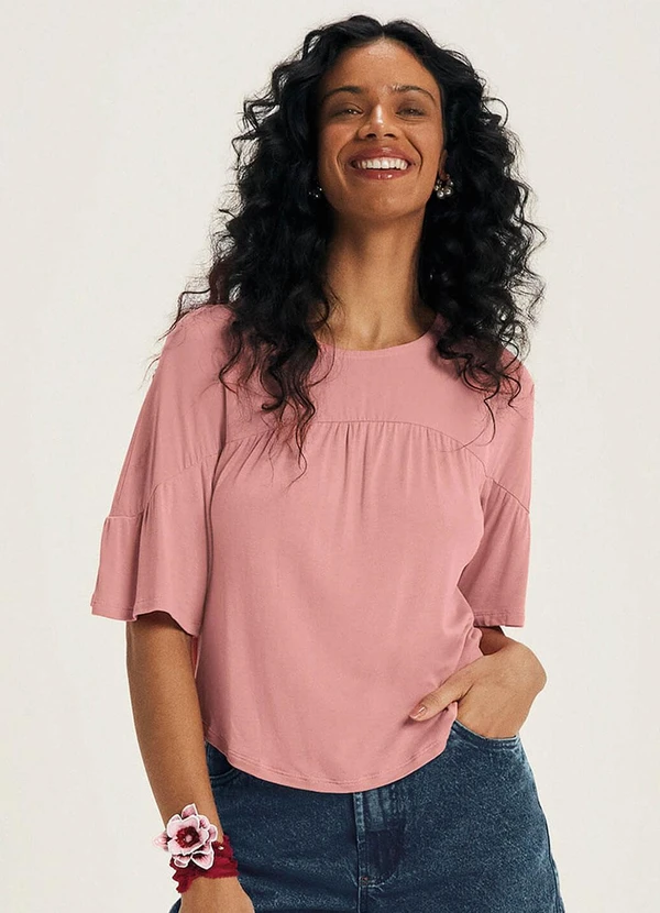 Marialícia - Blusa Feminina Mangas Curtas Amplas Rosa