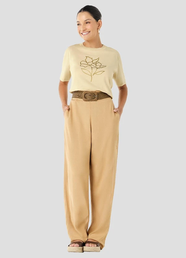 Cereja Rosa - Blusa Feminina Meia Malha Bege