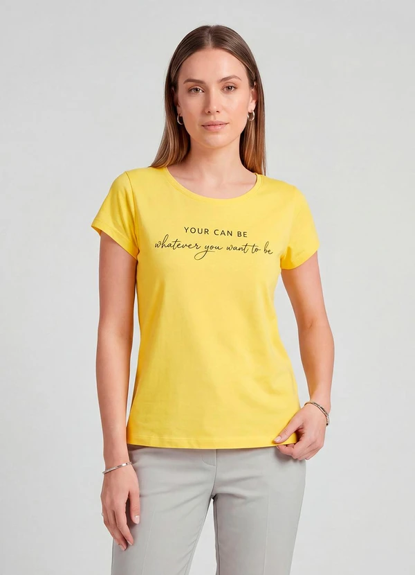 Infinita Cor - Blusa Feminina Meia Malha com Estampa Amarelo