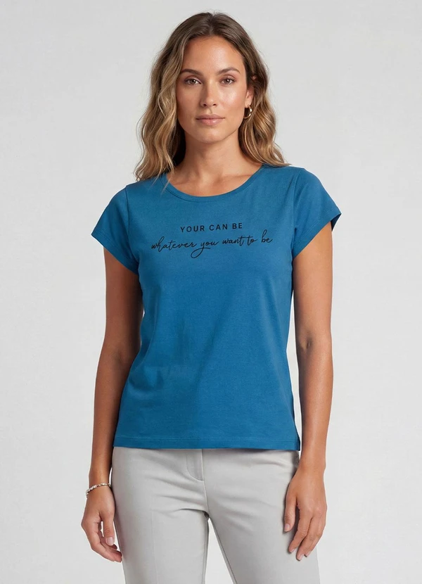 Infinita Cor - Blusa Feminina Meia Malha com Estampa Azul